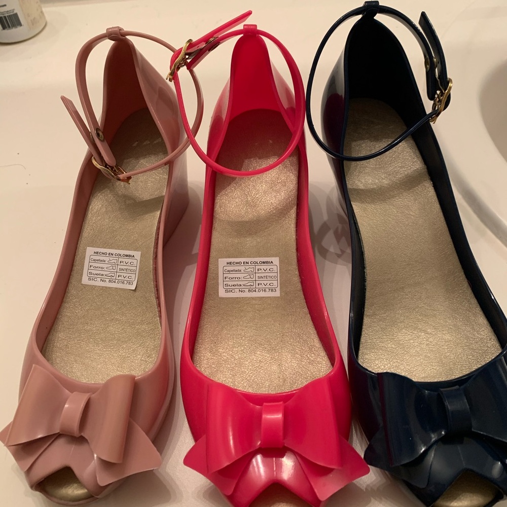 Hot pink wedge sandals